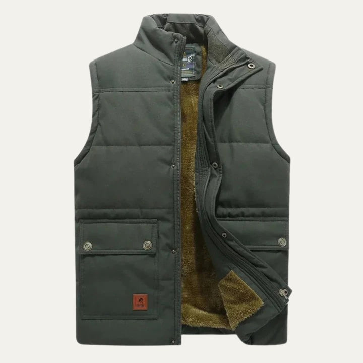 Flap-Pocket Stand Collar Fleece-Lined Vest