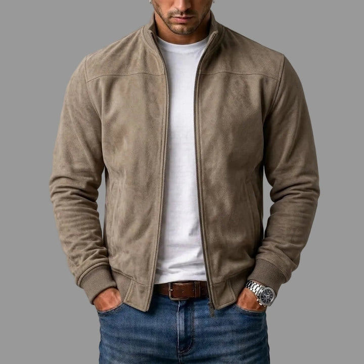 Suede-Look Ribbed Hem Bomber Jacket
