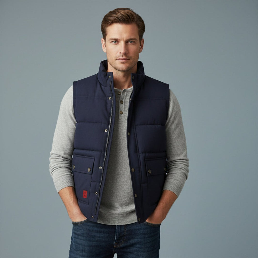 Flap-Pocket Stand Collar Fleece-Lined Vest