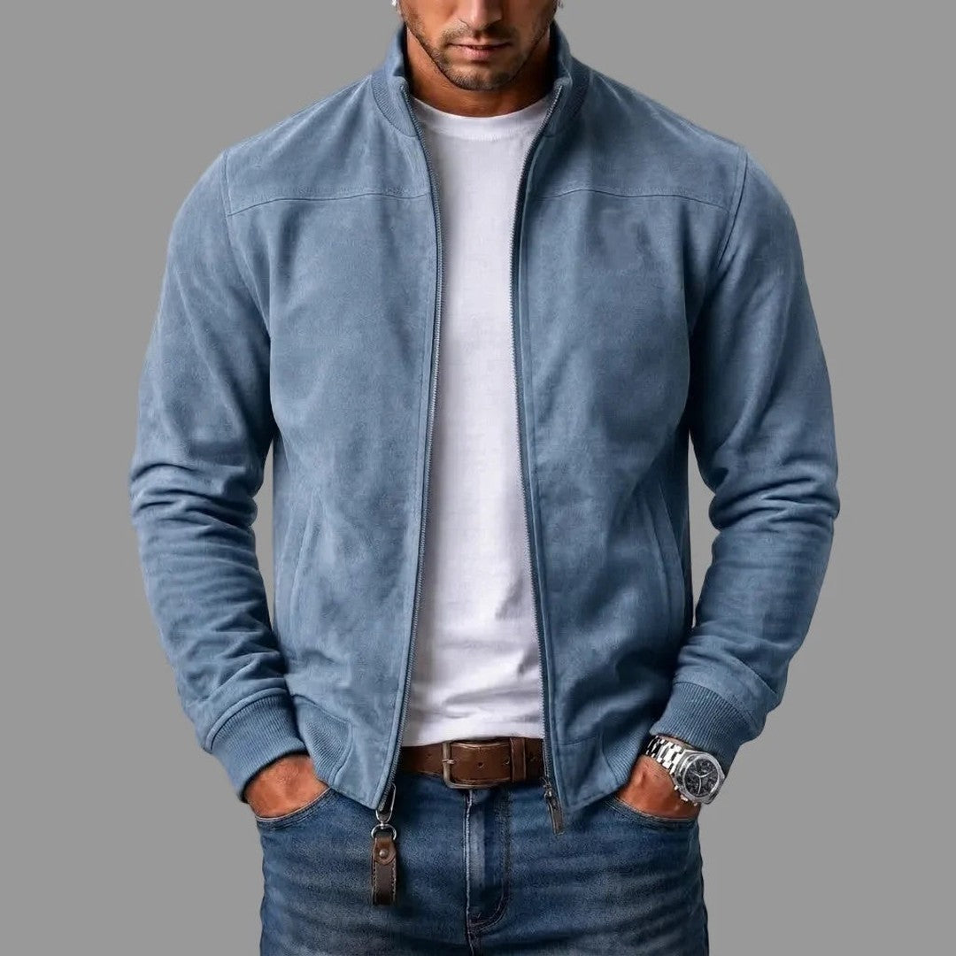 Suede-Look Ribbed Hem Bomber Jacket