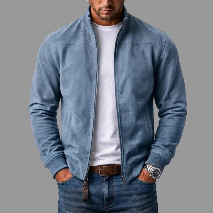 Suede-Look Ribbed Hem Bomber Jacket