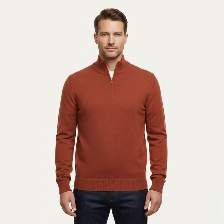 Fine Knit Zip-Neck Pullover with Ribbed Trim