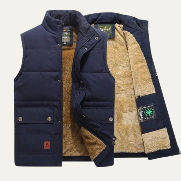 Flap-Pocket Stand Collar Fleece-Lined Vest