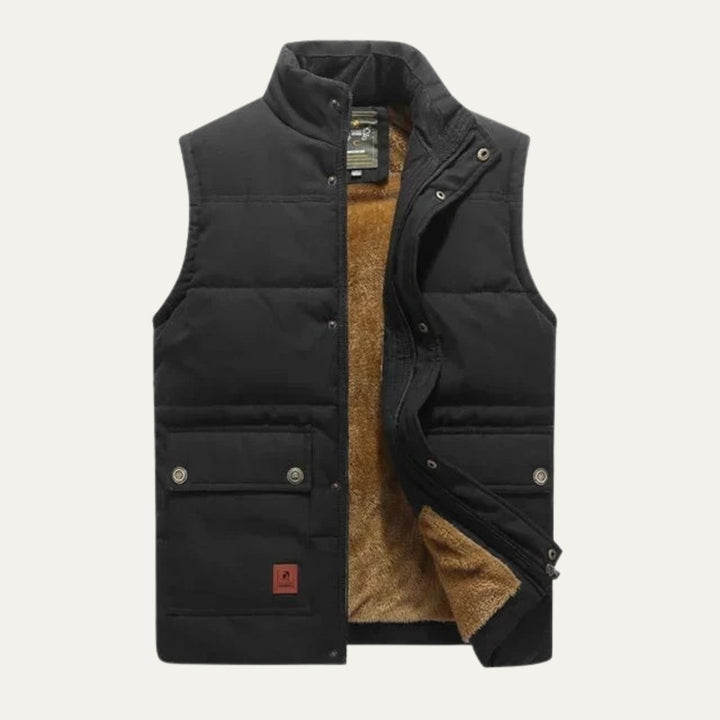Flap-Pocket Stand Collar Fleece-Lined Vest
