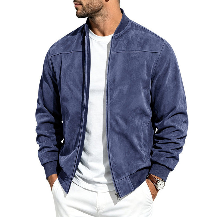 Suede-Look Ribbed Hem Bomber Jacket