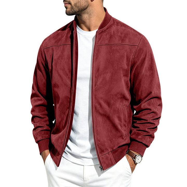 Suede-Look Ribbed Hem Bomber Jacket