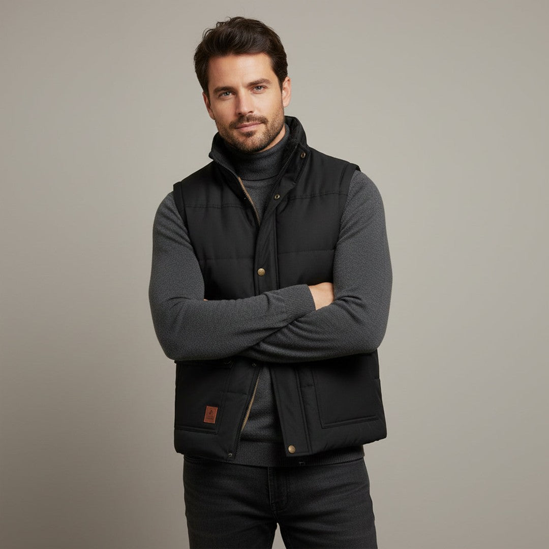 Flap-Pocket Stand Collar Fleece-Lined Vest