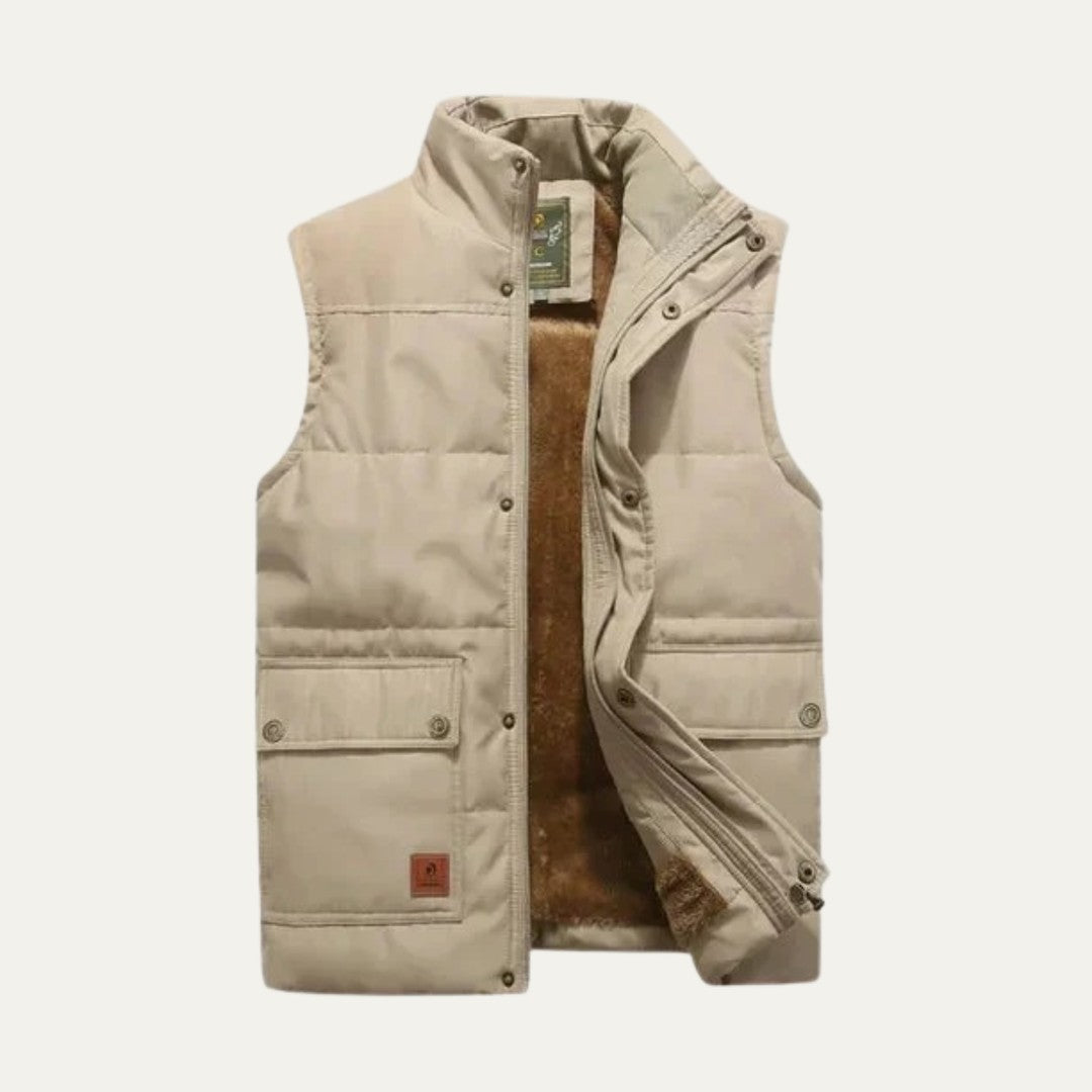 Flap-Pocket Stand Collar Fleece-Lined Vest