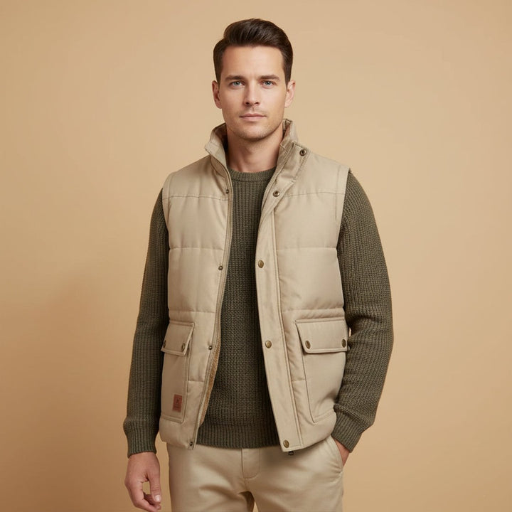 Flap-Pocket Stand Collar Fleece-Lined Vest