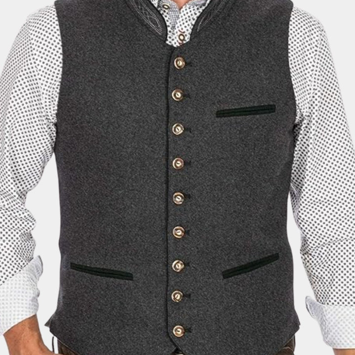 Button-Front Stand Collar Waistcoat