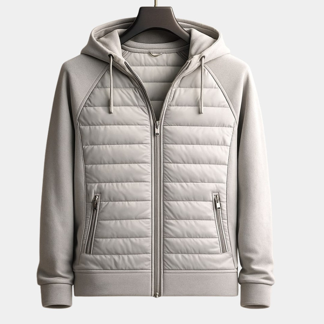 Quilted Front Zip-Up Hooded Jacket with Soft Sleeves