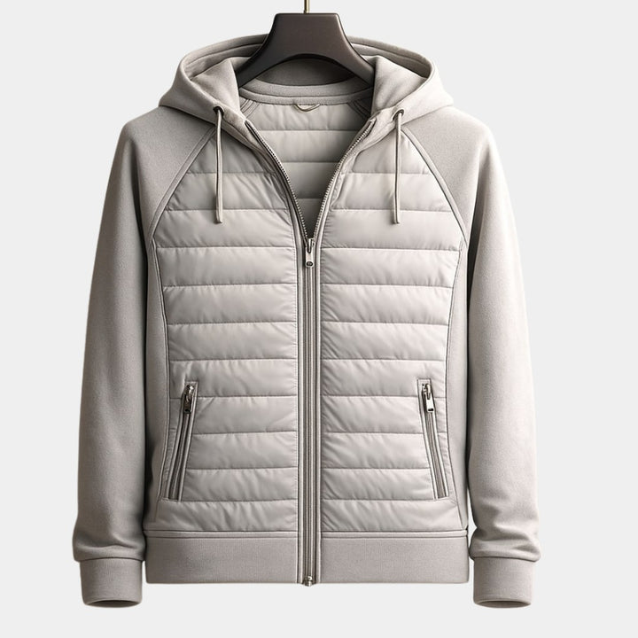 Quilted Front Zip-Up Hooded Jacket with Soft Sleeves
