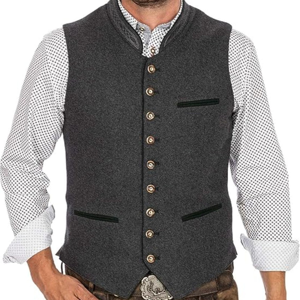 Button-Front Stand Collar Waistcoat