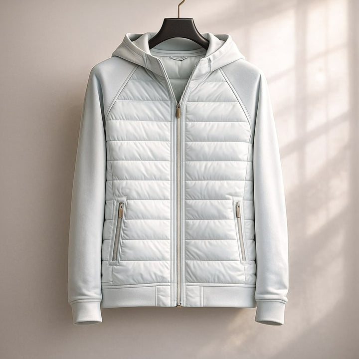 Quilted Front Zip-Up Hooded Jacket with Soft Sleeves