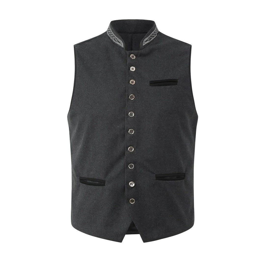 Button-Front Stand Collar Waistcoat
