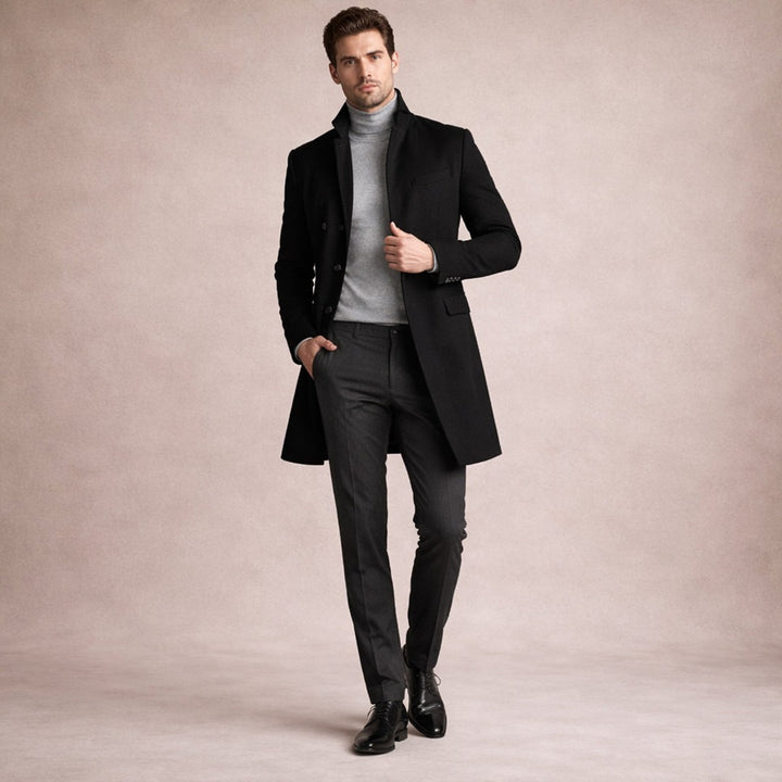 The Collingwood Men's Elegant Wool Blend Single Breasted Winter Trench Coat