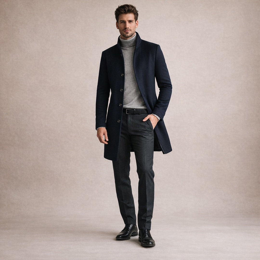The Collingwood Men's Elegant Wool Blend Single Breasted Winter Trench Coat