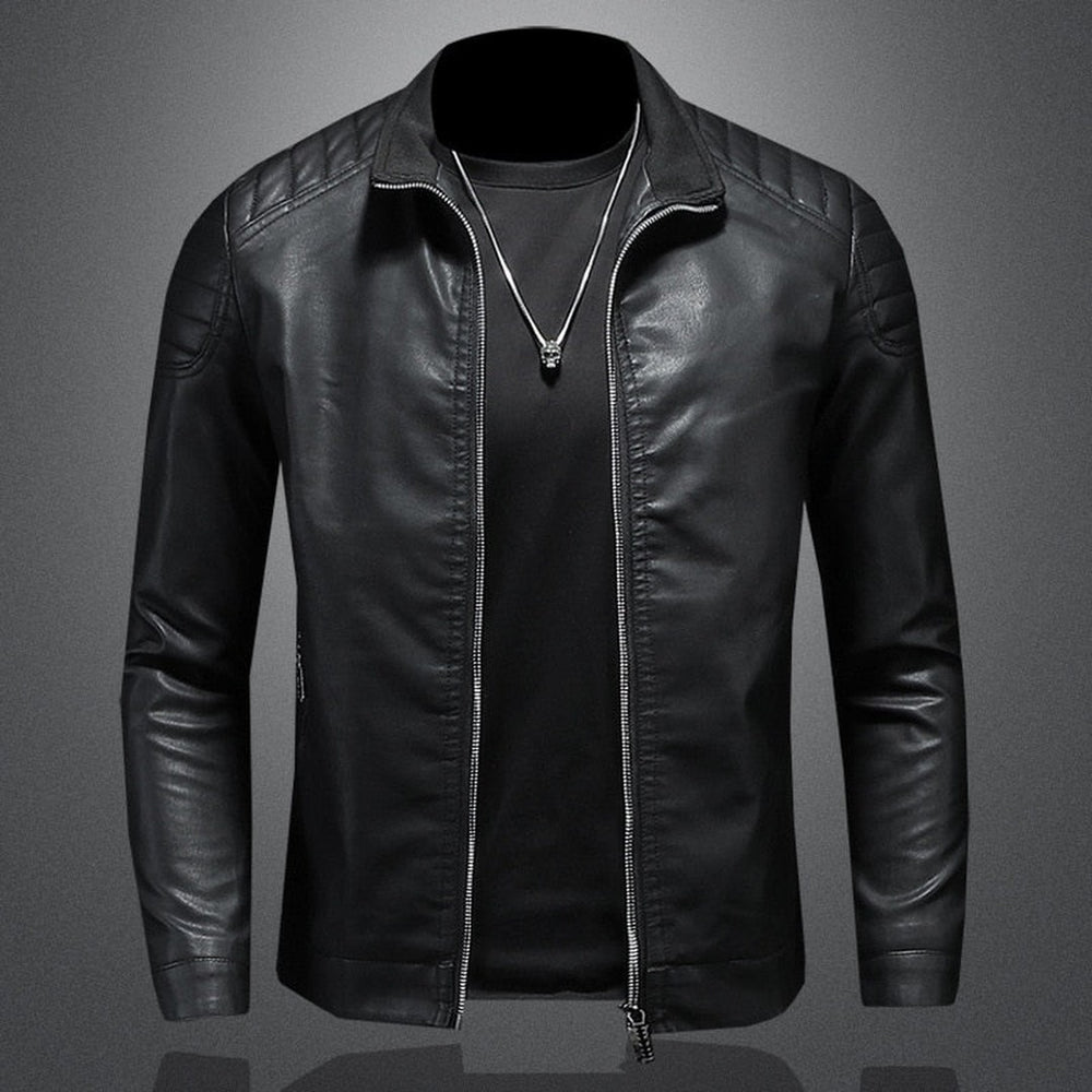 Fenchurch - Leather-Look Moto Jacket Quilted Shoulder Zip Front
