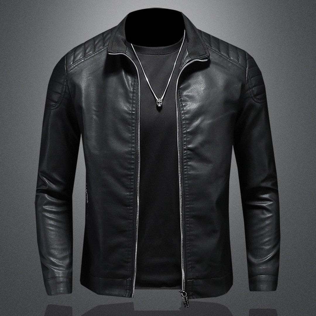 Fenchurch - Leather-Look Moto Jacket Quilted Shoulder Zip Front