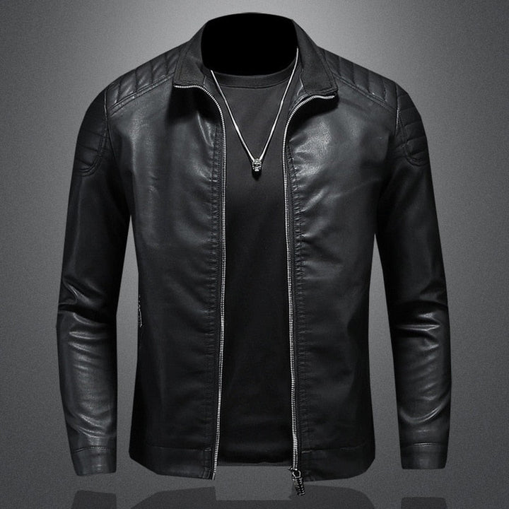 Fenchurch - Leather-Look Moto Jacket Quilted Shoulder Zip Front