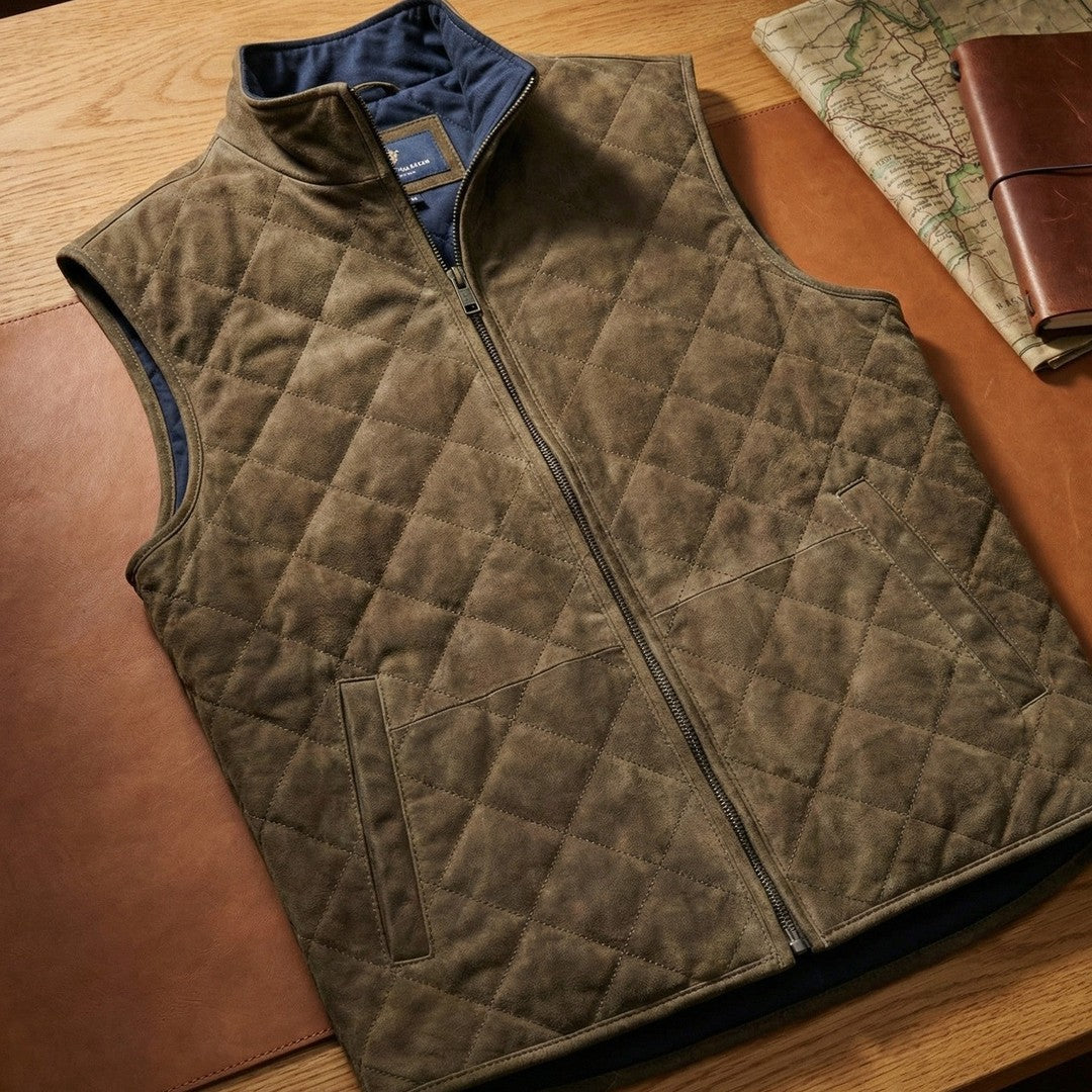 Quilted Suede-Look Zip Vest