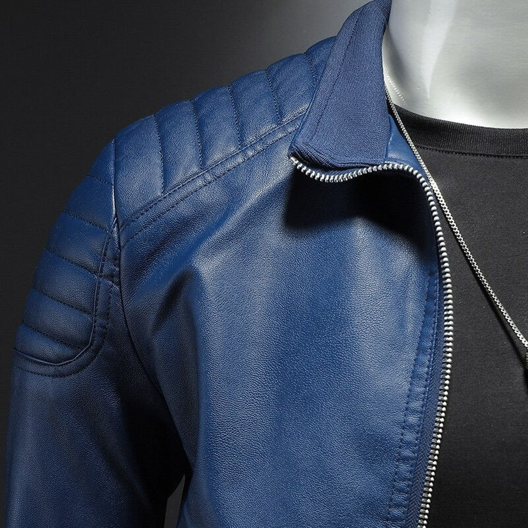 Fenchurch - Leather-Look Moto Jacket Quilted Shoulder Zip Front
