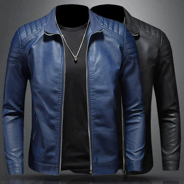 Fenchurch - Leather-Look Moto Jacket Quilted Shoulder Zip Front