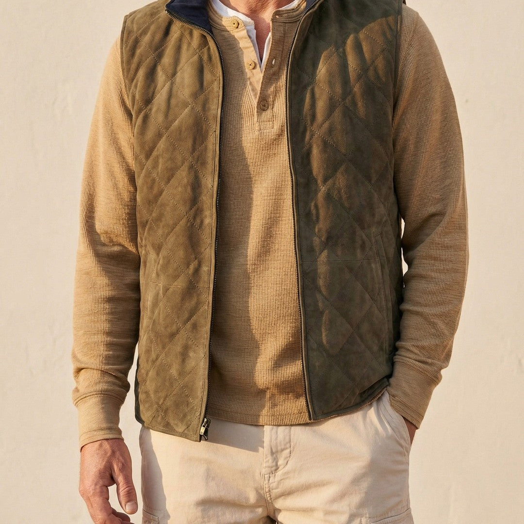 Quilted Suede-Look Zip Vest