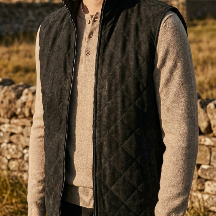 Quilted Suede-Look Zip Vest