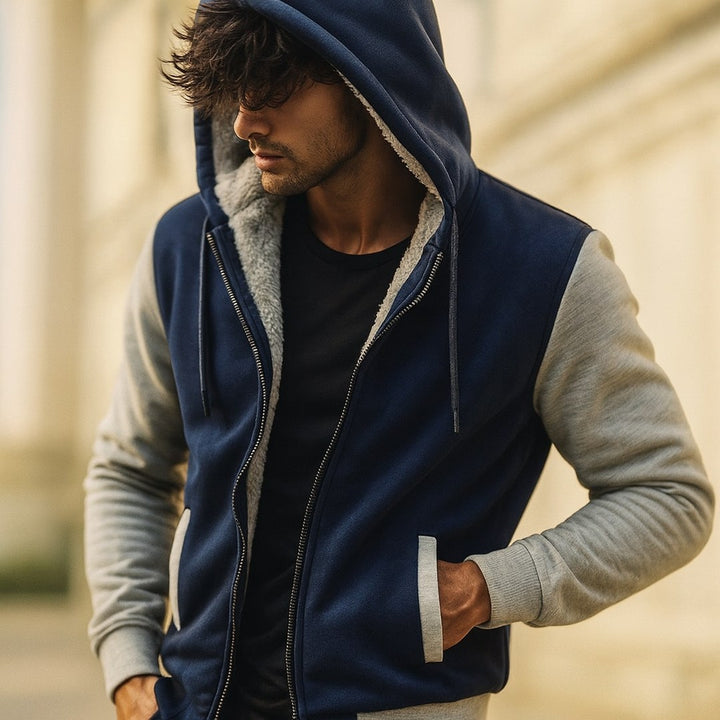 Colour-Block Sherpa-Lined Hoodie