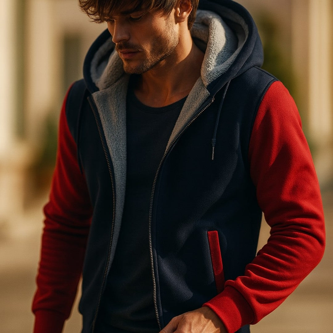 Colour-Block Sherpa-Lined Hoodie