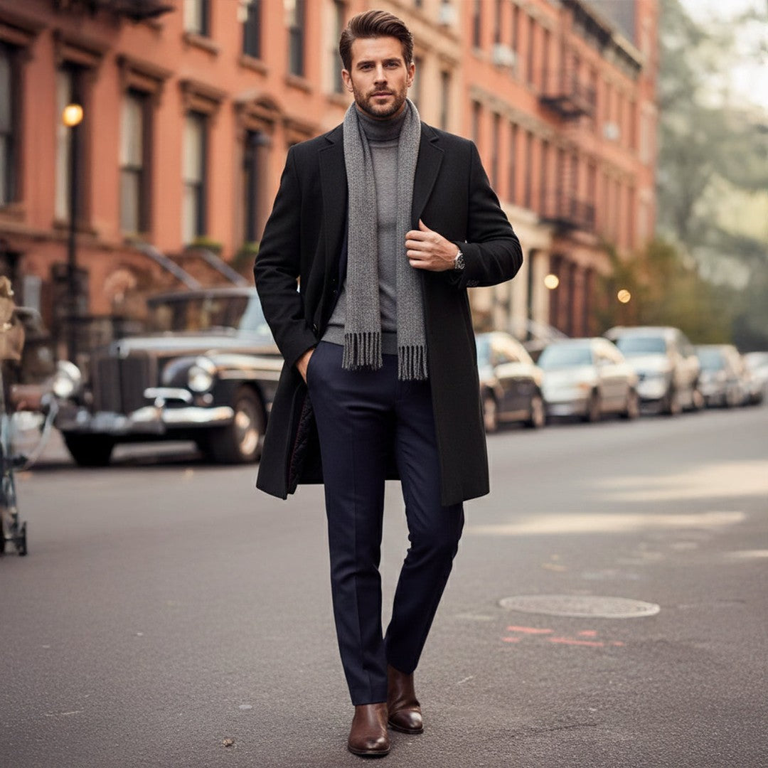 Longline Single-Breasted Coat with Quilted Lining