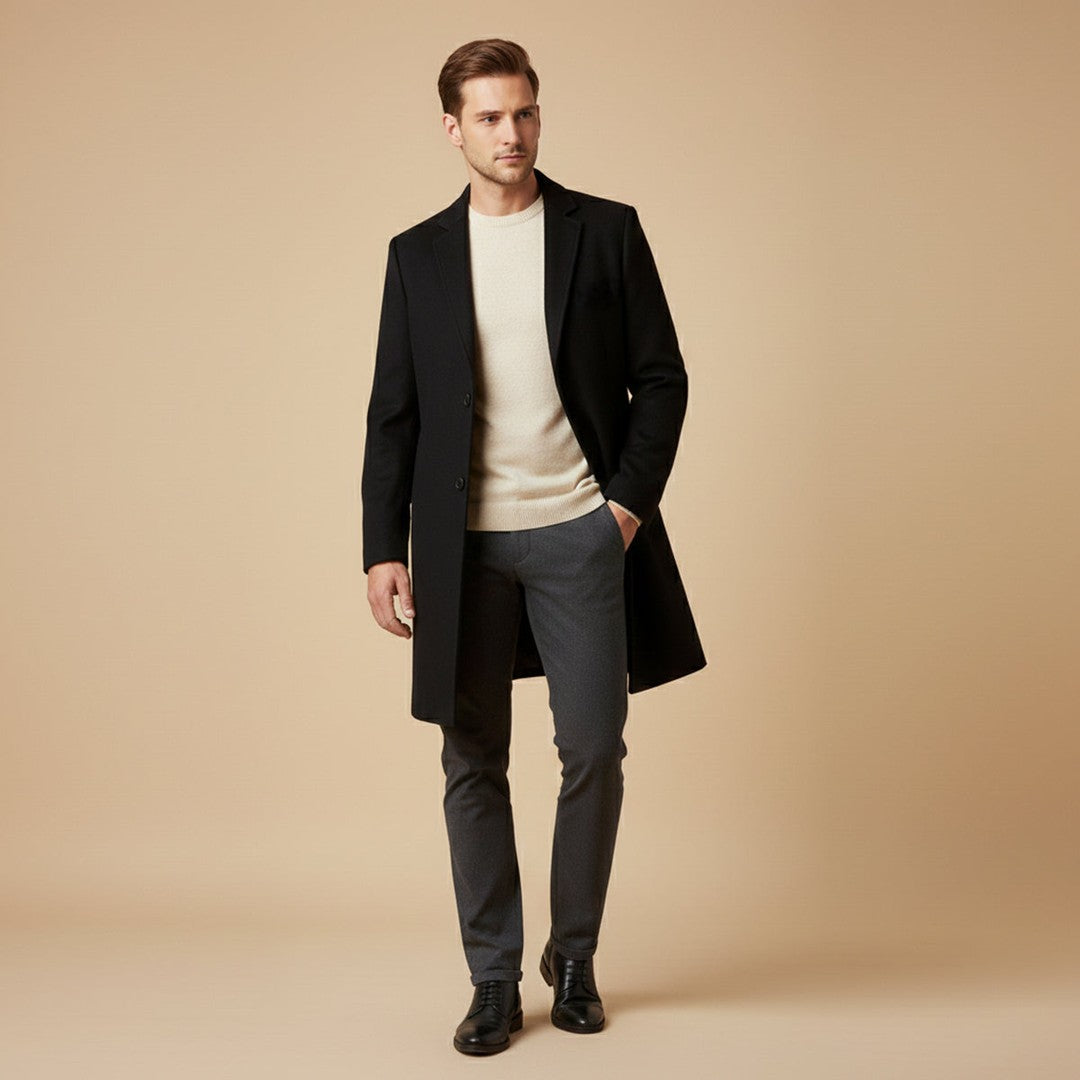 Longline Single-Breasted Coat with Quilted Lining