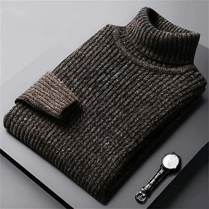 Textured Ribbed Turtleneck Sweater