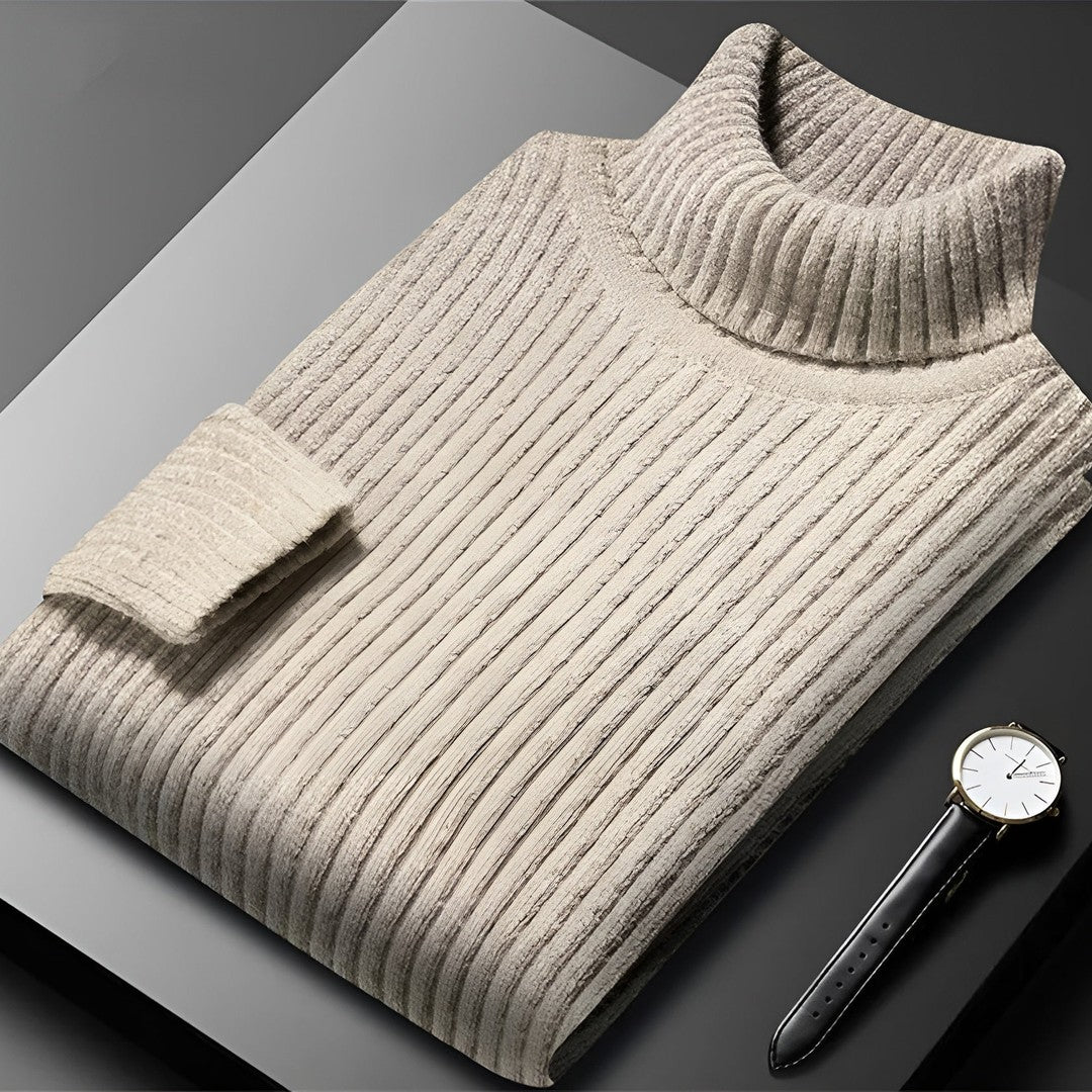 Textured Ribbed Turtleneck Sweater