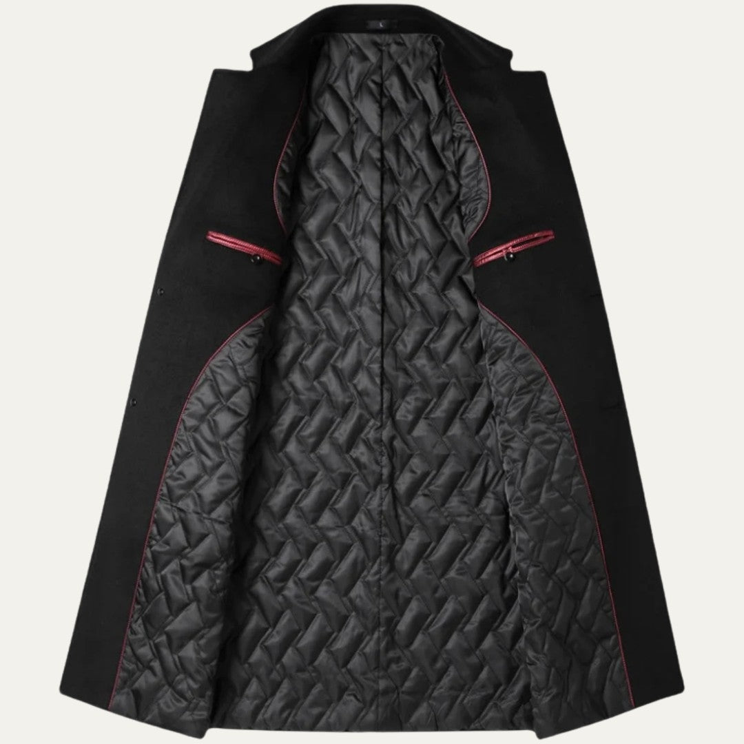 Longline Single-Breasted Coat with Quilted Lining