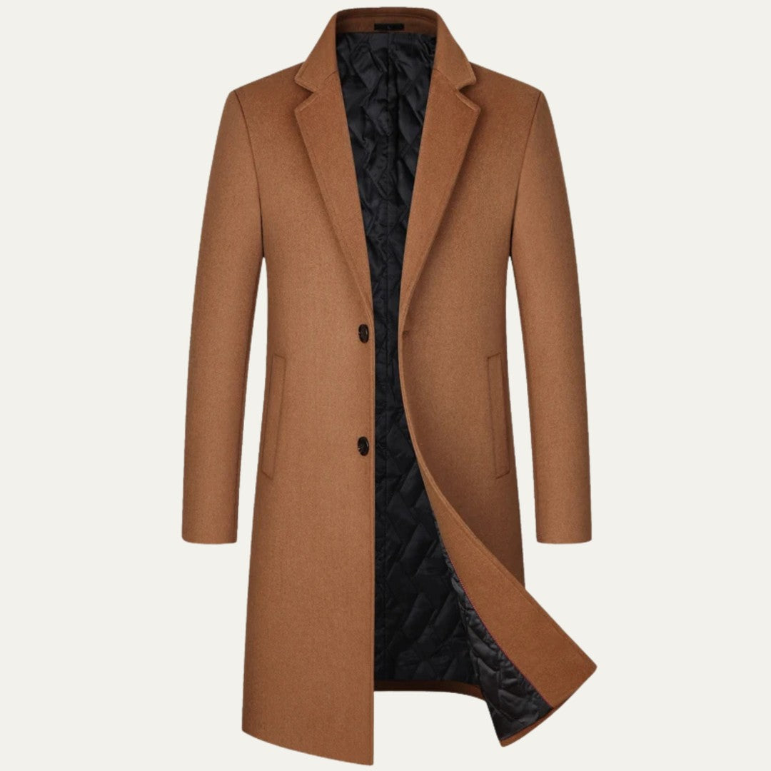 Longline Single-Breasted Coat with Quilted Lining