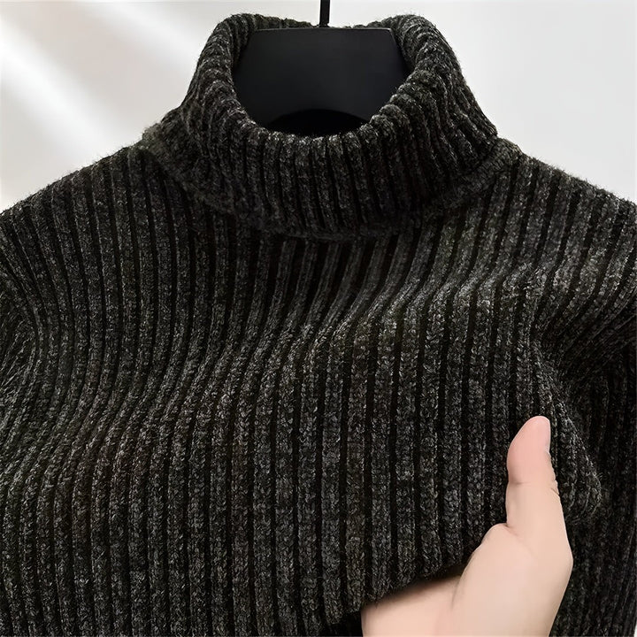 Textured Ribbed Turtleneck Sweater