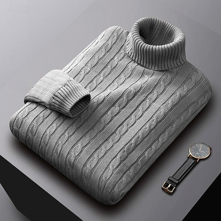 Ribbed Cable-Knit Turtleneck Sweater
