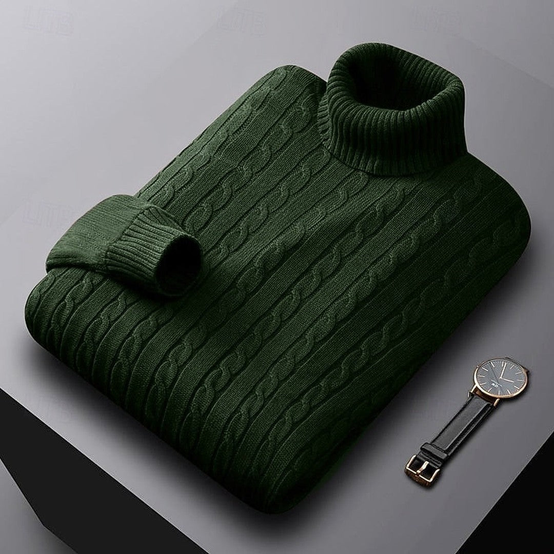 Ribbed Cable-Knit Turtleneck Sweater