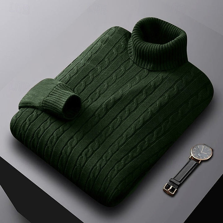 Ribbed Cable-Knit Turtleneck Sweater