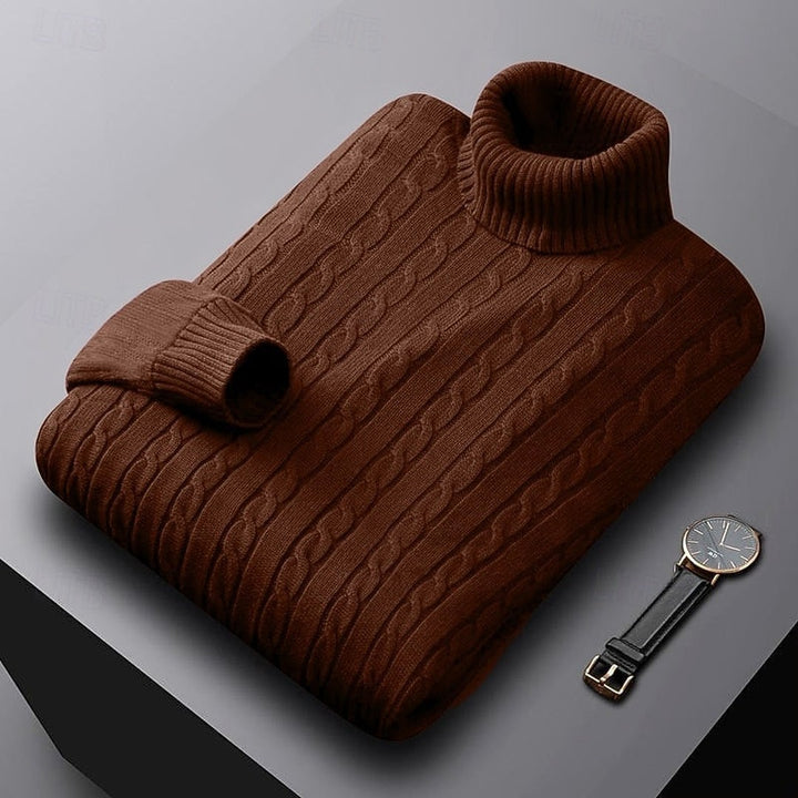 Ribbed Cable-Knit Turtleneck Sweater
