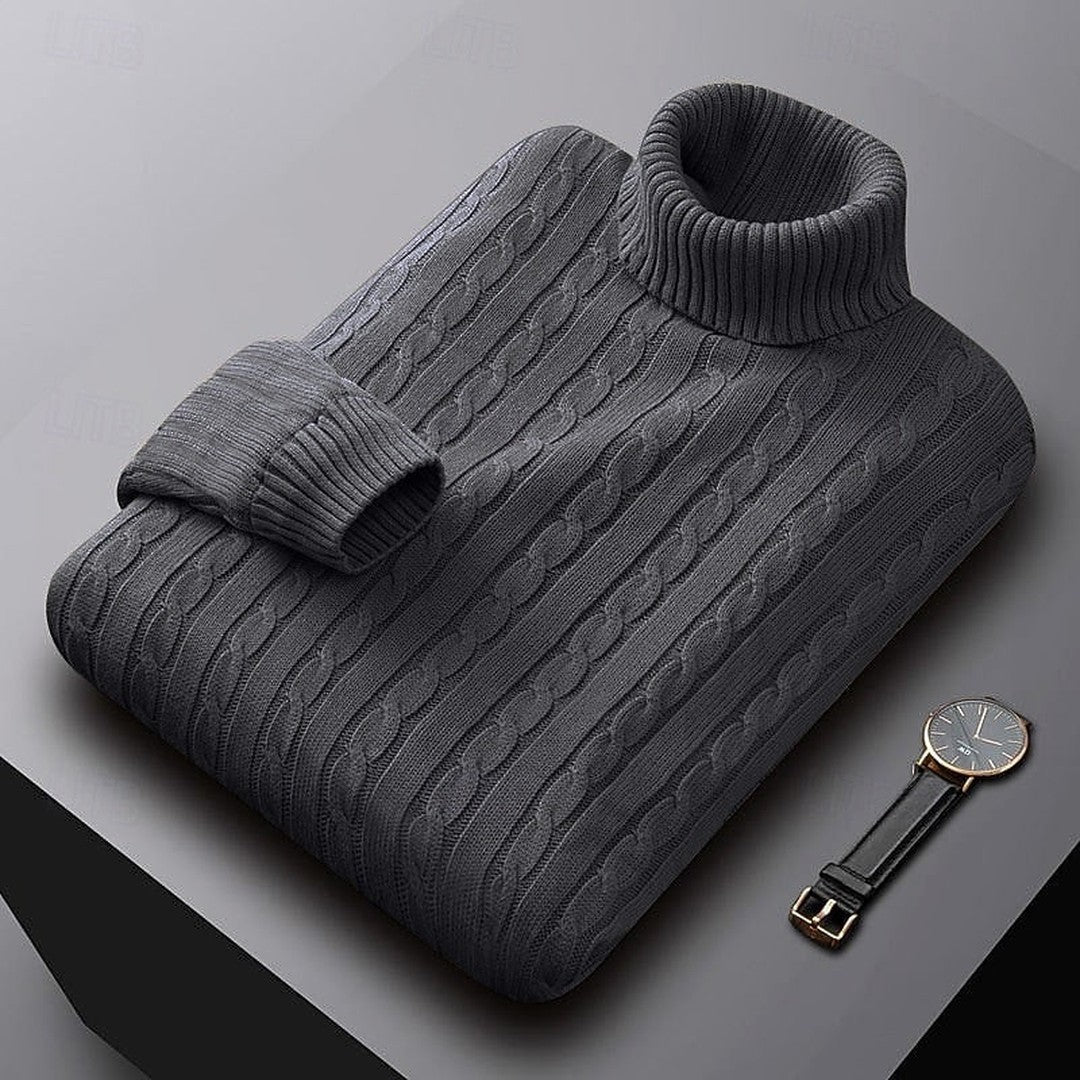 Ribbed Cable-Knit Turtleneck Sweater