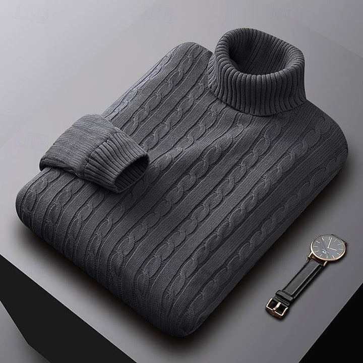 Ribbed Cable-Knit Turtleneck Sweater