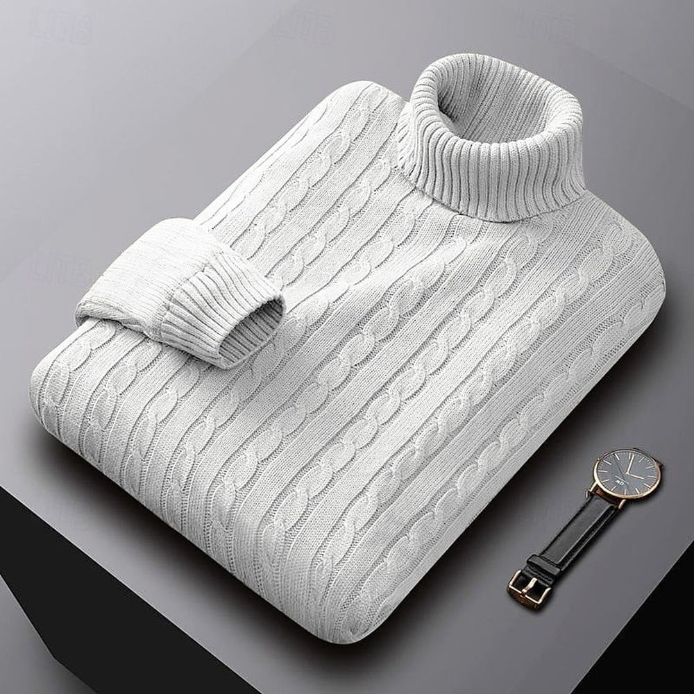 Ribbed Cable-Knit Turtleneck Sweater
