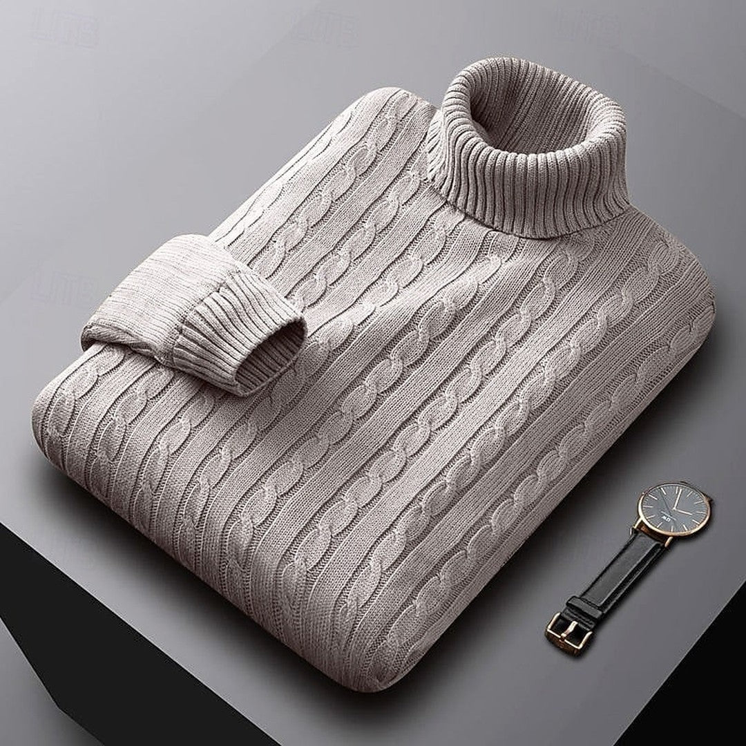 Ribbed Cable-Knit Turtleneck Sweater