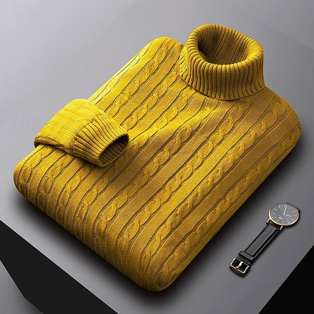 Ribbed Cable-Knit Turtleneck Sweater