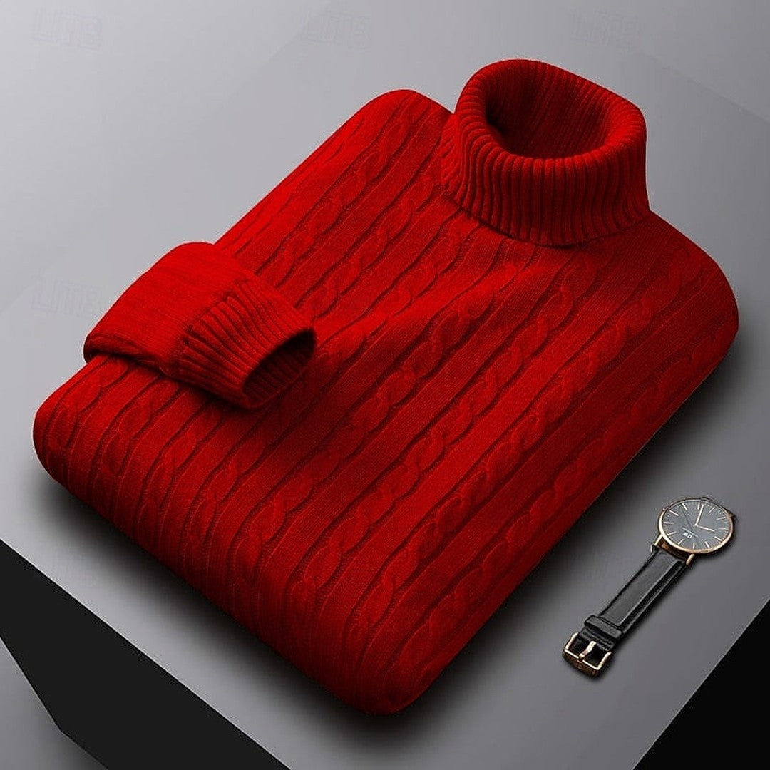 Ribbed Cable-Knit Turtleneck Sweater