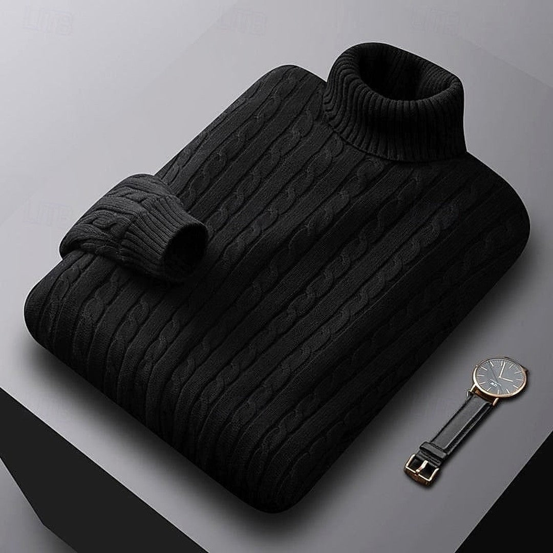 Ribbed Cable-Knit Turtleneck Sweater