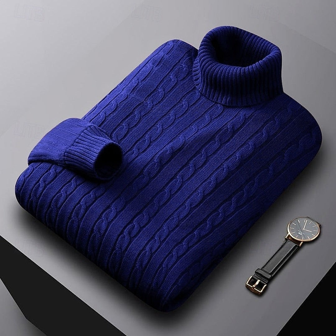 Ribbed Cable-Knit Turtleneck Sweater